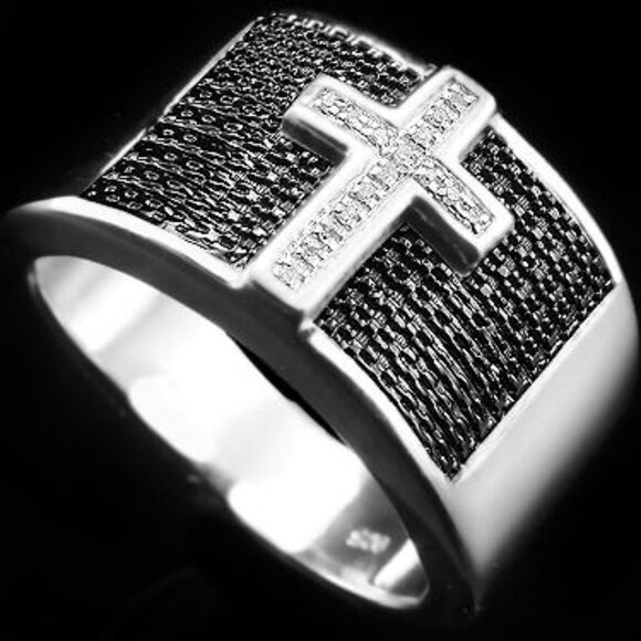 Noble Mens 14K White Gold Over Solid Sterling Silver Diamonds Size 11 Ring